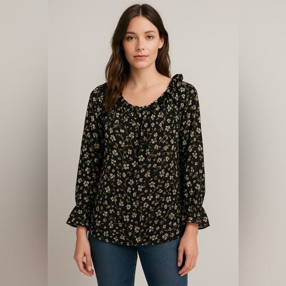 Belle Sky Floral Blouse - Black and White - Picture 1 of 11